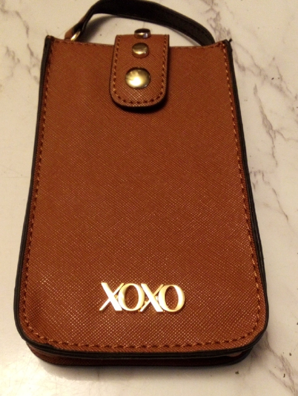 XOXO Phone Wrislet -Tan/Brown Faux Leather with Gold Accents